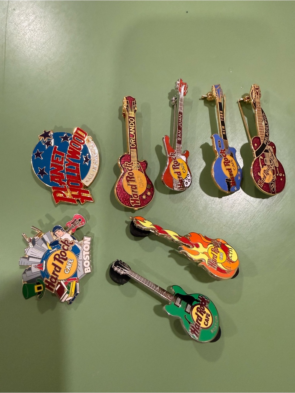 Hard Rock Cafe Multicolor Enamel Guitar & Logo Pin Lot (8 pins)